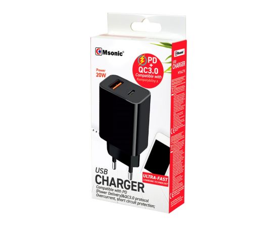 MSONIC NETWORK CHARGER USB+USB-C 20W QC3.0 PD MY6635K