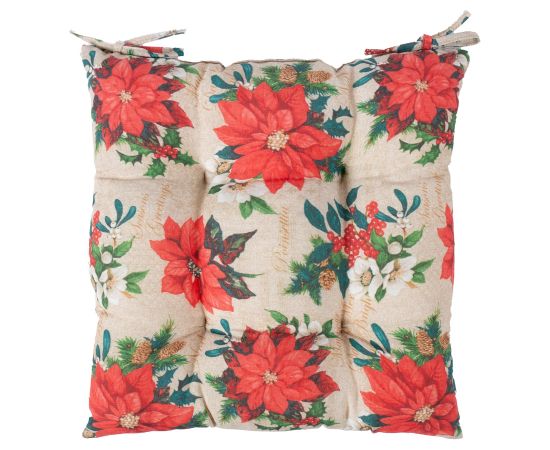Cushion for chair, WINTER FLOWERS 40x40cm, poinsettia