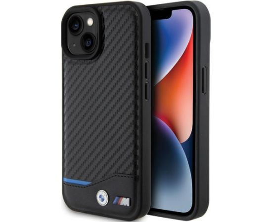 BMW PU Carbon Case Aizmugurējais Apvalks Priekš Apple iPhone 15 Plus Neoriģinālie Maciņi