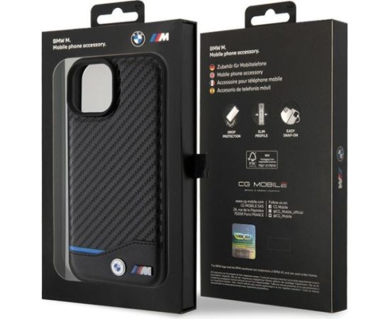 BMW PU Carbon Case Aizmugurējais Apvalks Priekš Apple iPhone 15 Plus Neoriģinālie Maciņi