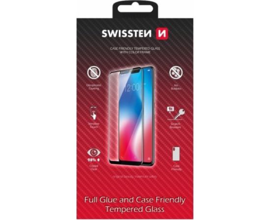 Swissten Full Face 5D Tempered Glass Aizsargstikls Pilnam Ekrānam Huawei P Smart Pro Melns