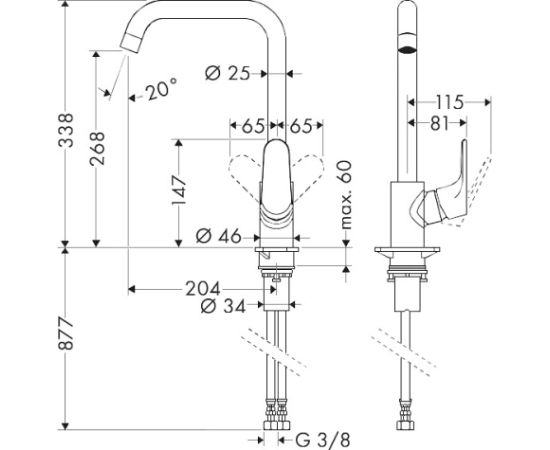 Hansgrohe Focus M41 virtuves maisītājs 260 1jet, matēts melns - gab.