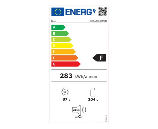 BEKO RCSA300K40WN Ledusskapis 181cm  Balts