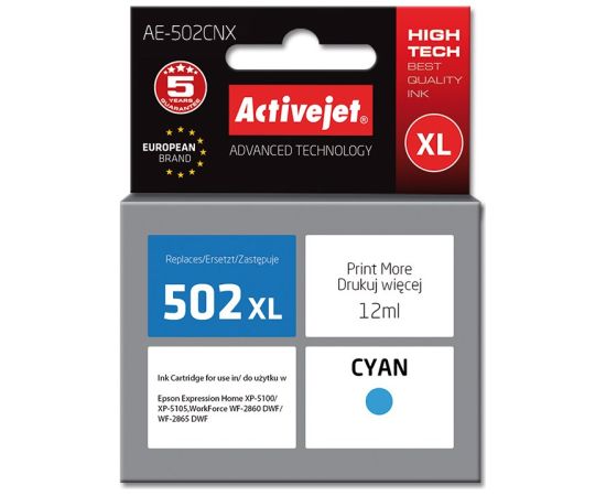 Activejet AE-502CNX ink (replacement for Epson 502XL W24010; Supreme; 12 ml; cyan)