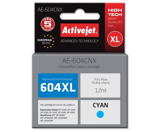 Activejet AE-604CNX printer ink for Epson (replacement Epson 604XL C13T10H24010) yield 350 pages; 12 ml; Supreme; Cyan