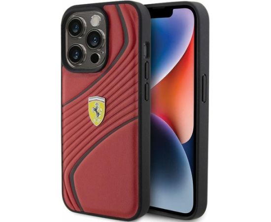 Ferrari Twist Metal Logo Back Case Aizsargapvalks Priekš Apple iPhone 15 Pro