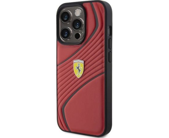 Ferrari Twist Metal Logo Back Case Aizsargapvalks Priekš Apple iPhone 15 Pro