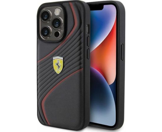 Ferrari Twist Metal Logo Back Case Aizsargapvalks Priekš Apple iPhone 15 Pro