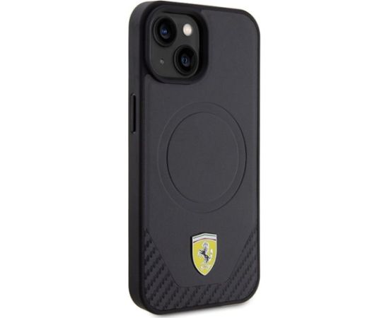 Ferrari Carbon Metal Logo MagSafe Back Case Aizsargapvalks Priekš Apple iPhone 15