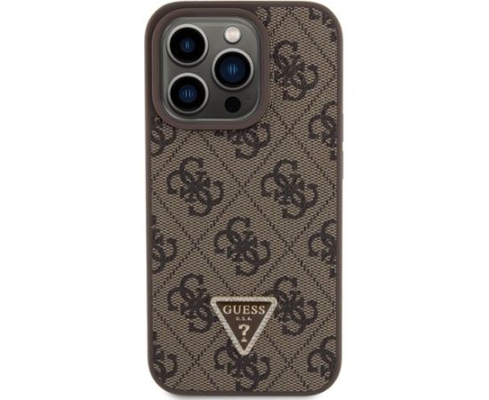 Guess PU Leather 4G Triangle Strass Case Aizsargapvalks Priekš iPhone 15 Pro Max