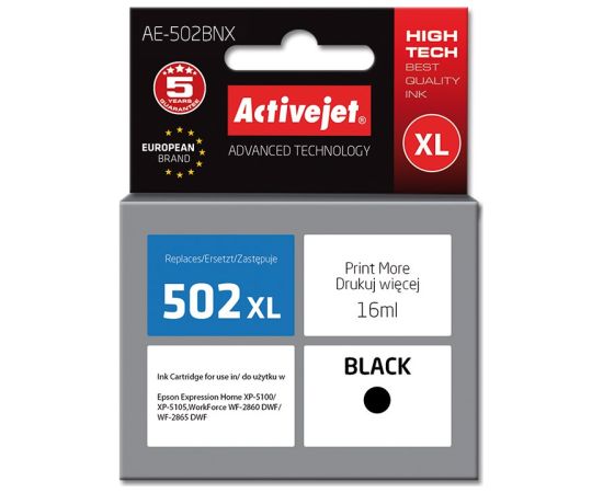 Activejet AE-502BNX ink (replacement for Epson 502XL W14010; Supreme; 16 ml; black)