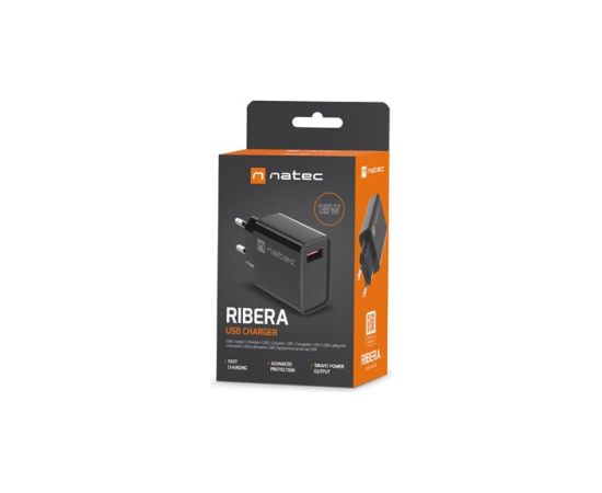 NATEC USB CHARGER RIBERA 18W USB-A BLACK