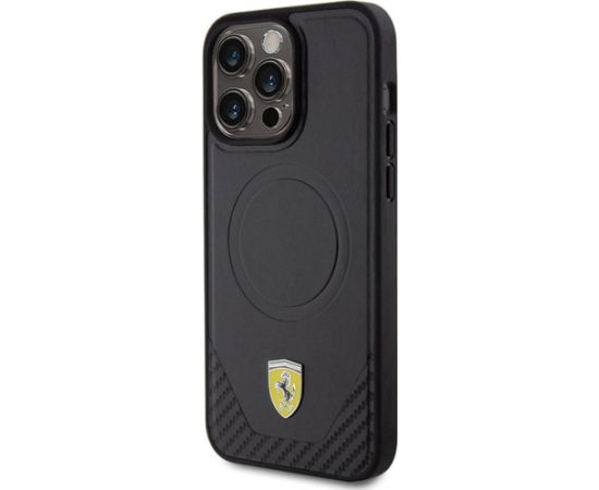 Ferrari Carbon Metal Logo MagSafe Back Case Aizsargapvalks Priekš Apple iPhone 15 Pro Max