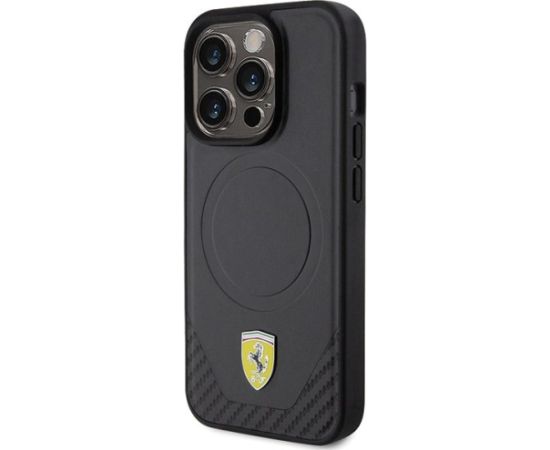 Ferrari Carbon Metal Logo MagSafe Back Case Aizsargapvalks Priekš Apple iPhone 15 Pro