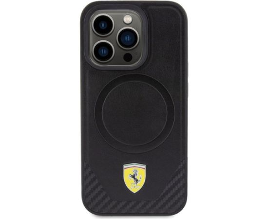 Ferrari Carbon Metal Logo MagSafe Back Case Aizsargapvalks Priekš Apple iPhone 15 Pro