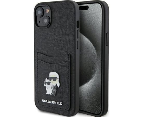 Karl Lagerfeld Saffiano Cardslot Karl&Choupette Metal Pin Back Case Защитный Чехол для Apple iPhone 15