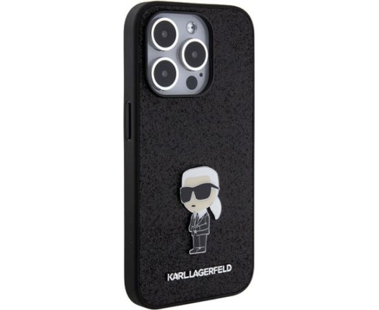 Karl Lagerfeld  Fixed Glitter Ikonik Logo Metal Pin Back Case Aizsargapvalks Priekš Apple iPhone 15 Pro