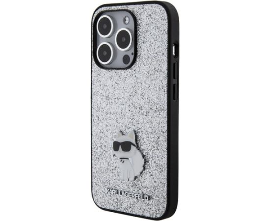 Karl Lagerfeld Fixed Glitter Choupette Logo Metal Pin Защитный Чехол для Apple iPhone 15 Pro