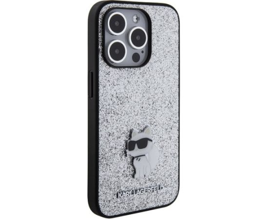 Karl Lagerfeld Fixed Glitter Choupette Logo Metal Pin Защитный Чехол для Apple iPhone 15 Pro