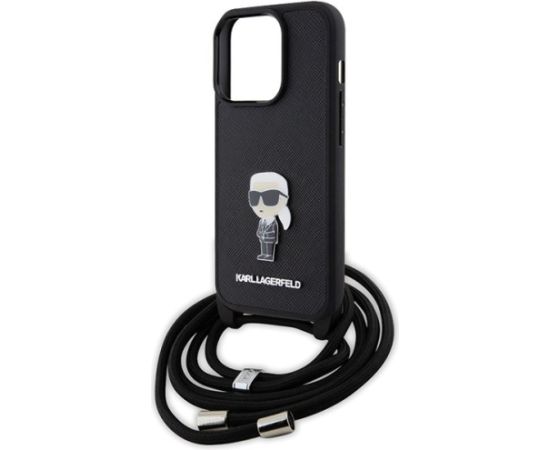 Karl Lagerfeld Crossbody Saffiano Monogram Metal Pin Karl & Choupette Back Case Aizsargapvalks Priekš Apple iPhone 15 Pro