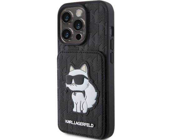 Karl Lagerfeld Saffiano Cardslots and Stand Monogram Choupette Aizsargapvalks Priekš Apple iPhone 15 Pro