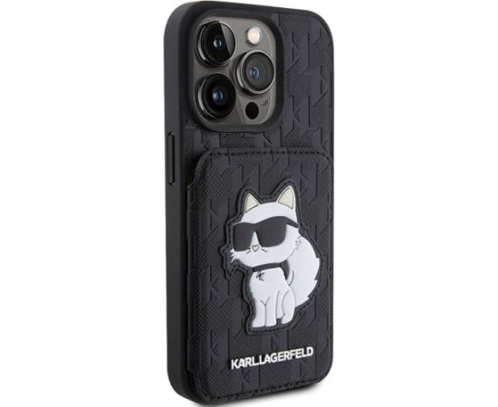 Karl Lagerfeld Saffiano Cardslots and Stand Monogram Choupette Aizsargapvalks Priekš Apple iPhone 15 Pro