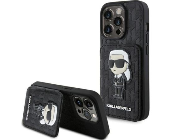 Karl Lagerfeld Saffiano Cardslots and Stand Monogram Ikonik Patch Aizsargapvalks Priekš Apple iPhone 15 Pro Neoriģinālie Maciņi