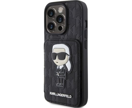 Karl Lagerfeld Saffiano Cardslots and Stand Monogram Ikonik Patch Aizsargapvalks Priekš Apple iPhone 15 Pro Neoriģinālie Maciņi