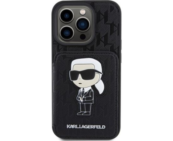 Karl Lagerfeld Saffiano Cardslots and Stand Monogram Ikonik Patch Aizsargapvalks Priekš Apple iPhone 15 Pro