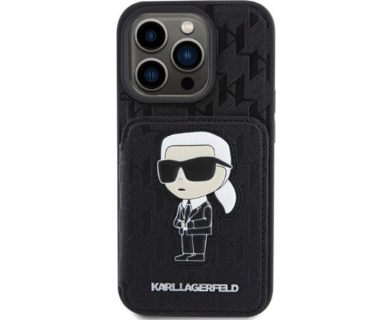 Karl Lagerfeld Saffiano Cardslots and Stand Monogram Ikonik Patch Aizsargapvalks Priekš Apple iPhone 15 Pro Neoriģinālie Maciņi