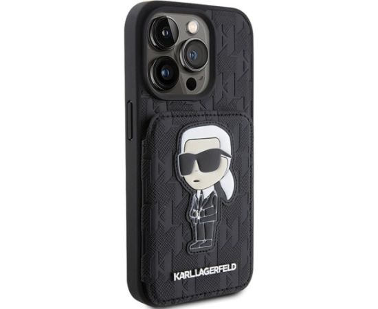 Karl Lagerfeld Saffiano Cardslots and Stand Monogram Ikonik Patch Aizsargapvalks Priekš Apple iPhone 15 Pro Neoriģinālie Maciņi