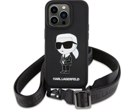 Karl Lagerfeld Crossbody Silicone Ikonik Back Case Aizsargapvalks Priekš Apple iPhone 15