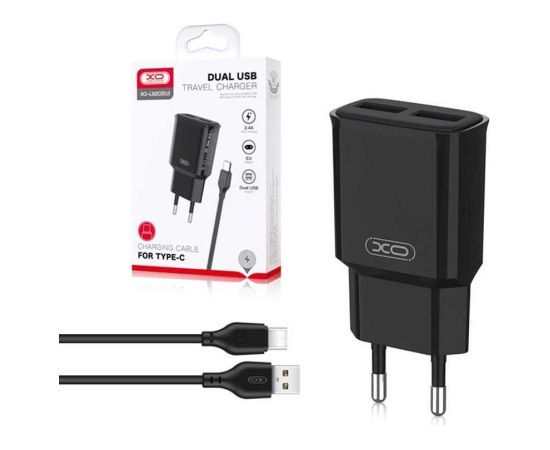 XO L92С lādētājs | 12W | 2,4A + USB-C kabelis 1m melns