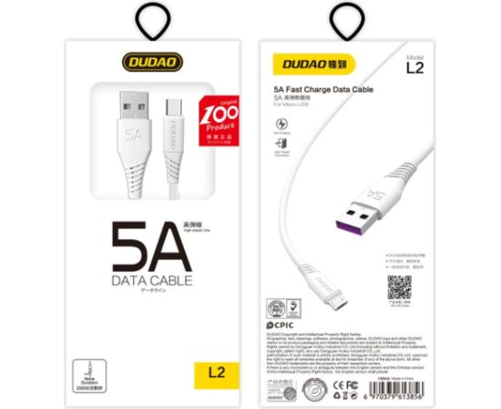 Dudao USB | USB Type C fasst charging data cable 5A 1m white (L2T 1m white)