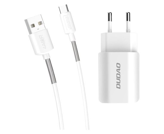 Dudao EU wall charger 2x USB 5V | 2.4A + USB Type C cable white (A2EU + Type-c white)