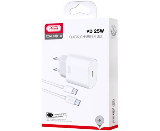 Wall Charger with + USB-C Cable XO L91EU 25W (white)