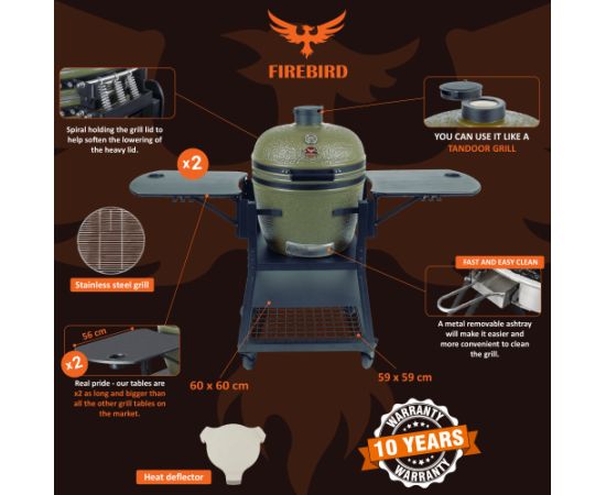 Гриль FireBird Kamado Grill 59 см (23,5 дюйма) с подвижной корзиной для приготовления пищи