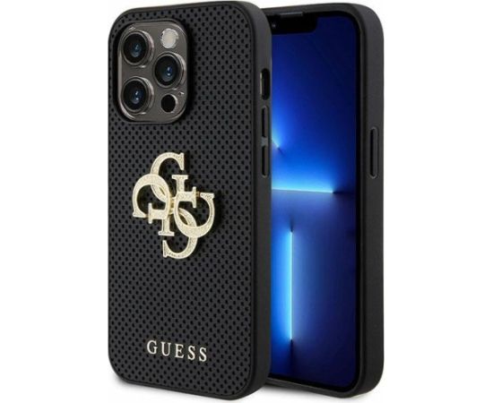 Guess Leather Perforated 4G Glitter Logo Back Case Aizsargapvalks Priekš Apple iPhone 15 Pro