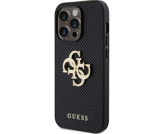 Guess Leather Perforated 4G Glitter Logo Back Case Aizsargapvalks Priekš Apple iPhone 15 Pro