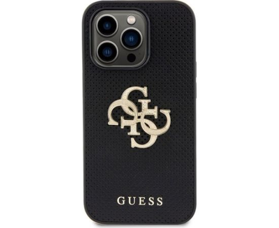 Guess Leather Perforated 4G Glitter Logo Back Case Aizsargapvalks Priekš Apple iPhone 15 Pro