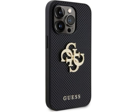 Guess Leather Perforated 4G Glitter Logo Back Case Aizsargapvalks Priekš Apple iPhone 15 Pro