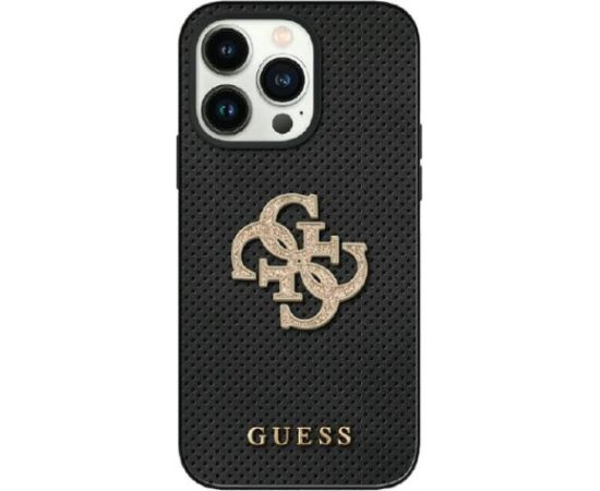 Guess Leather Perforated 4G Glitter Logo Back Case Aizsargapvalks Priekš Apple iPhone 15
