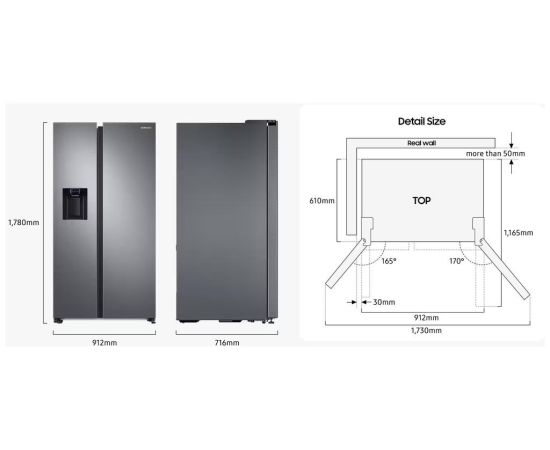 Samsung RS68CG885DB1/EF ledusskapis, side by side, ar ūdens piesl., melns