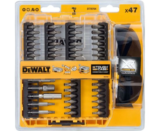 Skrūvgriežu uzgaļu komplekts DeWalt DT70704-QZ; 47 gab. + saulesbrilles