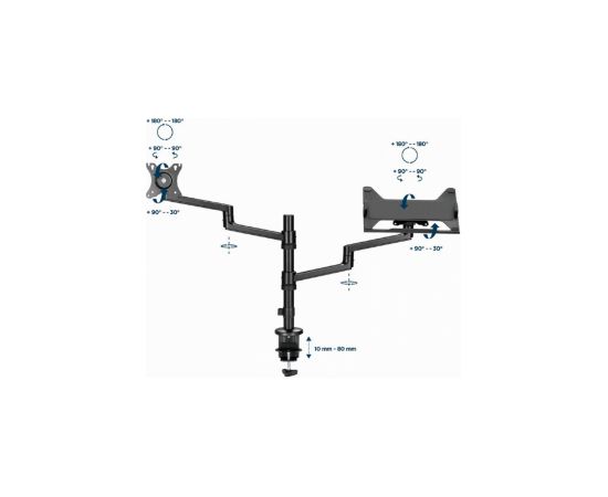 Monitora stiprinājums Gembird Desk Mounted Adjustable monitor arm with Notebook Tray