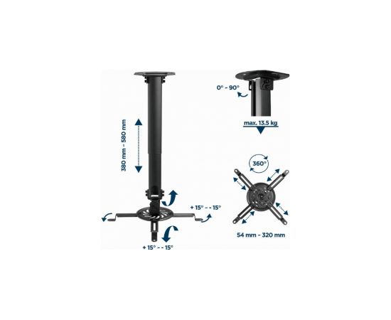 Stiprinājums projektoram Gembird Adjustable Ceiling Mount for Projector/ Beamer