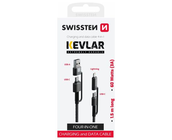 Swissten Kevlar Провод 4in1 / 3A / 1.5m