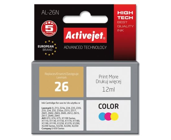 Activejet AL-26N ink for Lexmark printer; Lexmark 26 10N0026 replacement; Supreme; 12 ml; color