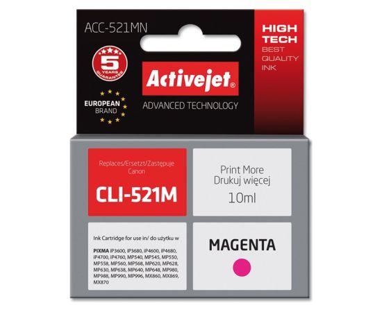 Activejet ACC-521MN ink (replacement for Canon CLI-521M; Supreme; 10 ml; magenta)