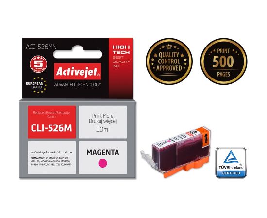 Activejet ACC-526MN ink for Canon printer; Canon CLI-526M replacement; Supreme; 10 ml; magenta.